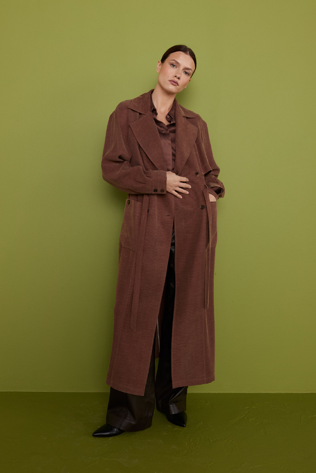 Brauner Mantel aus Lyocell-Leinen-Mischung