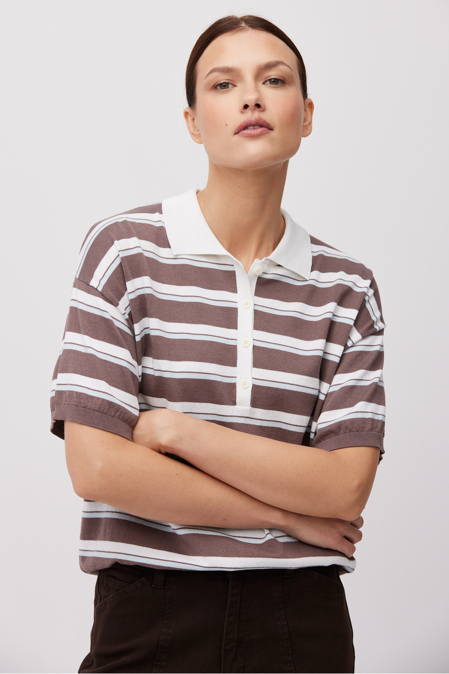 Gestreifte Bluse mit Polokragen Gestreifte Bluse mit Polokragen