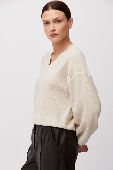 Bluse mit V-Ausschnitt aus Seide und Lyocell