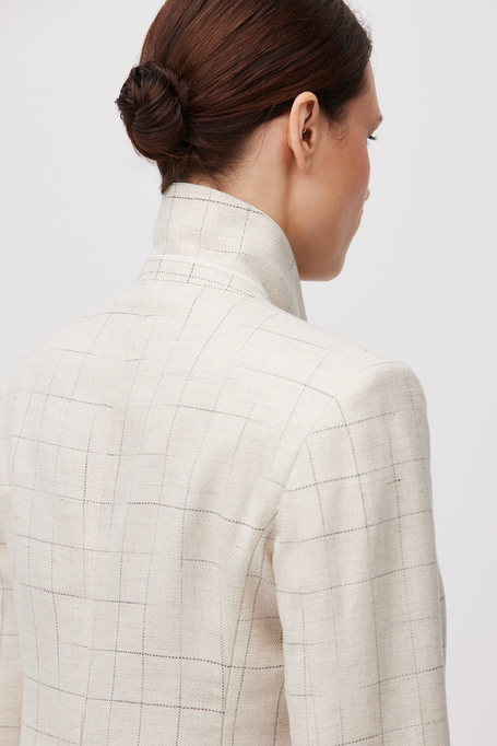Beiges Sakko kariert mit Leinenanteil - Patrizia Aryton