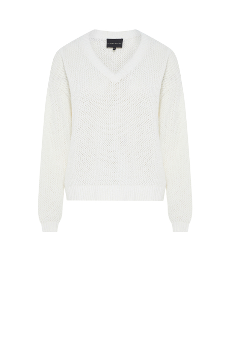 Weißer Ajour-Pullover mit V-Ausschnitt weiß Weißer Ajour-Pullover mit V-Ausschnitt weiß