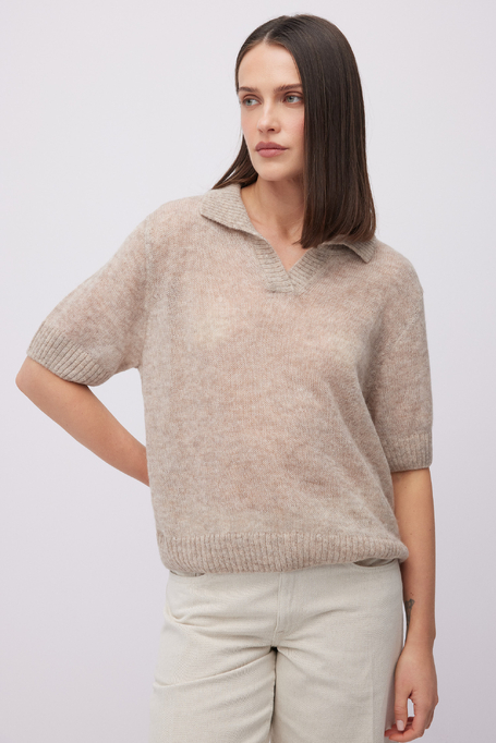 Beiger Polo-Pullover mit Baby-Suri-Alpaka - Patrizia Aryton