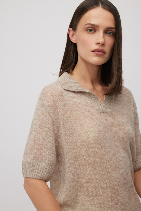 Beiger Polo-Pullover mit Baby-Suri-Alpaka - Patrizia Aryton Beiger Polo-Pullover mit Baby-Suri-Alpaka - Patrizia Aryton