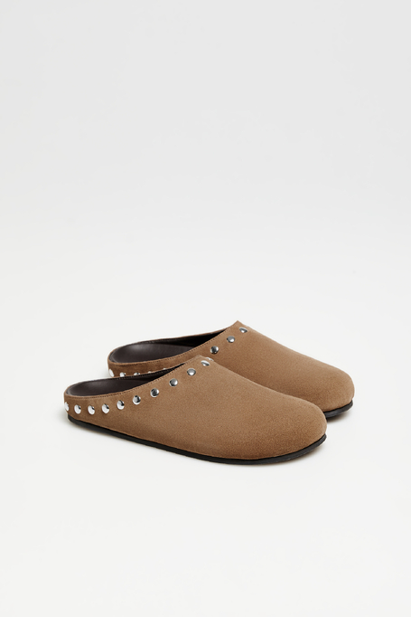 Braune Wildleder-Pantoletten mit Nieten - Patrizia Aryton