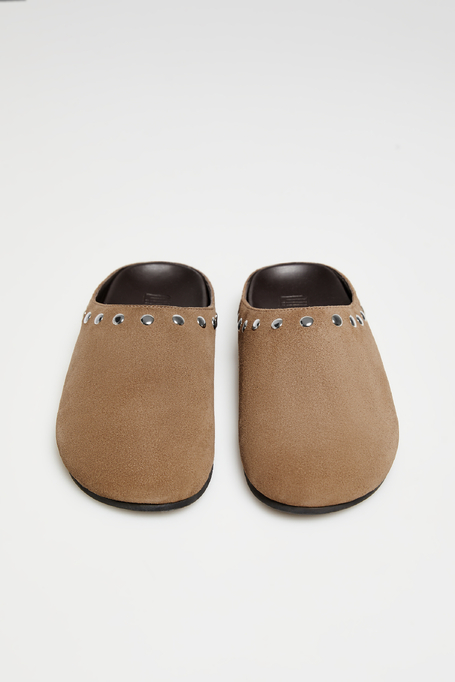 Braune Wildleder-Pantoletten mit Nieten - Patrizia Aryton