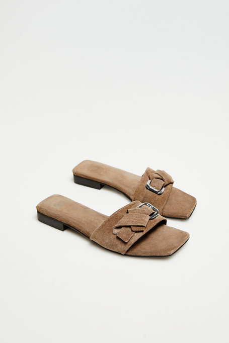 Graue Wildleder-Pantoletten mit Schnalle - Patrizia Aryton