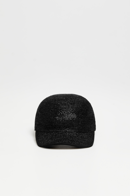 Schwarze Kappe mit Schirm aus Raffia