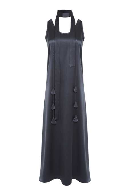 Graues Midikleid aus Seide mit Quasten - Patrizia Aryton