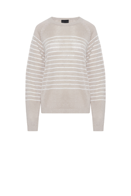 Beiger Leinenpullover mit weißen Streifen - Patrizia Aryton