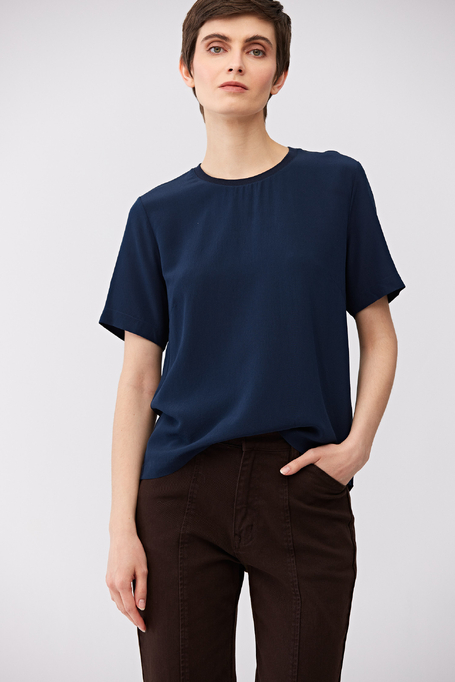 Marineblaue Brigitte-Bluse mit Seide - Patrizia Aryton