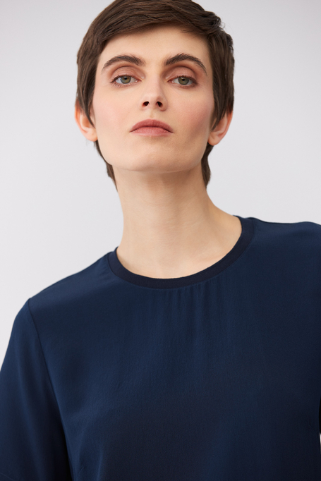 Marineblaue Brigitte-Bluse mit Seide - Patrizia Aryton Marineblaue Brigitte-Bluse mit Seide - Patrizia Aryton