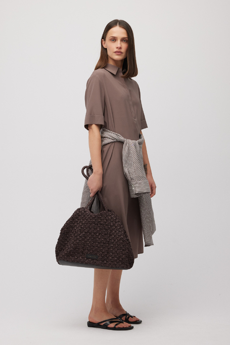 Beiges Midi-Hemdblusenkleid aus Seide - Patrizia Aryton