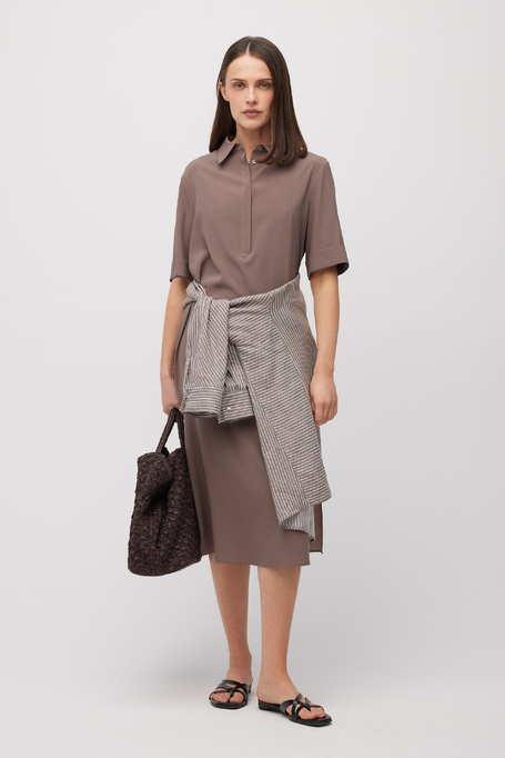 Beiges Midi-Hemdblusenkleid aus Seide - Patrizia Aryton