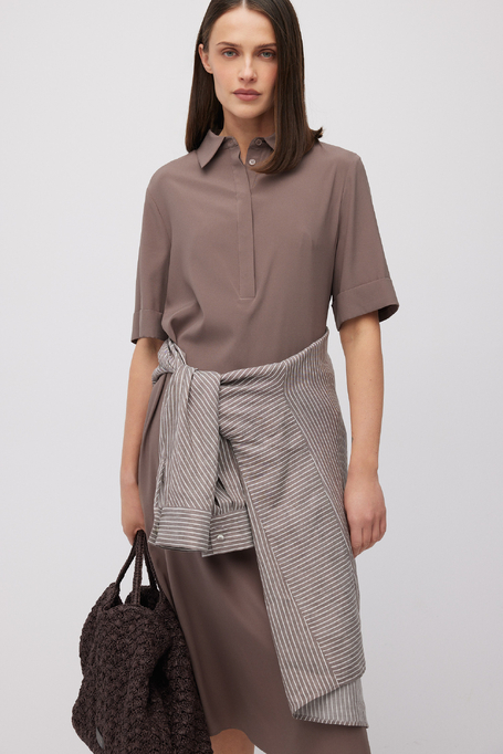 Beiges Midi-Hemdblusenkleid aus Seide - Patrizia Aryton