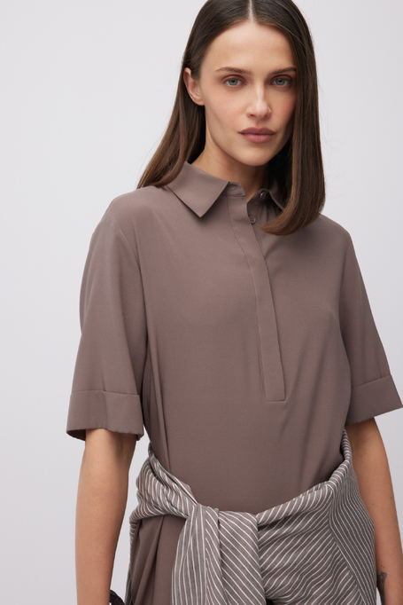 Beiges Midi-Hemdblusenkleid aus Seide - Patrizia Aryton