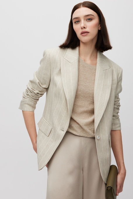 Beiger Blazer aus Baumwoll-Leinen-Mix mit Tennisstreifen - Patrizia Aryton