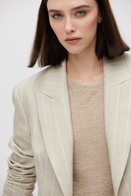 Beiger Blazer aus Baumwoll-Leinen-Mix mit Tennisstreifen - Patrizia Aryton
