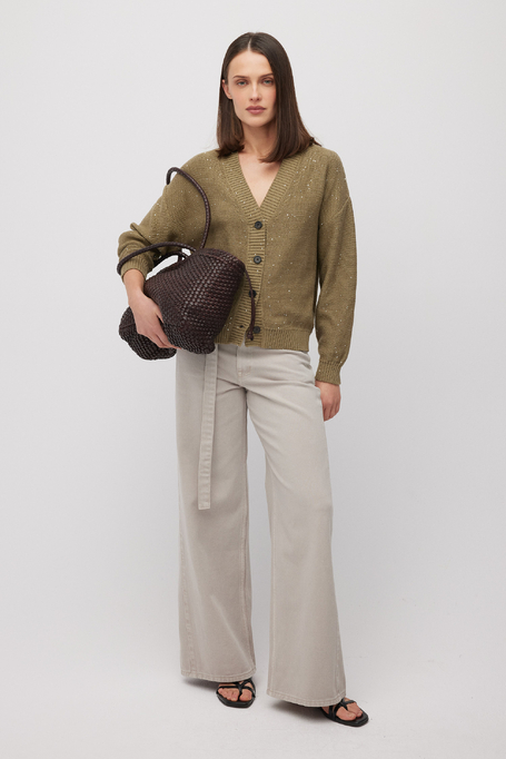 Grüner Strick-Cardigan mit Leinen - Patrizia Aryton Grüner Strick-Cardigan mit Leinen - Patrizia Aryton