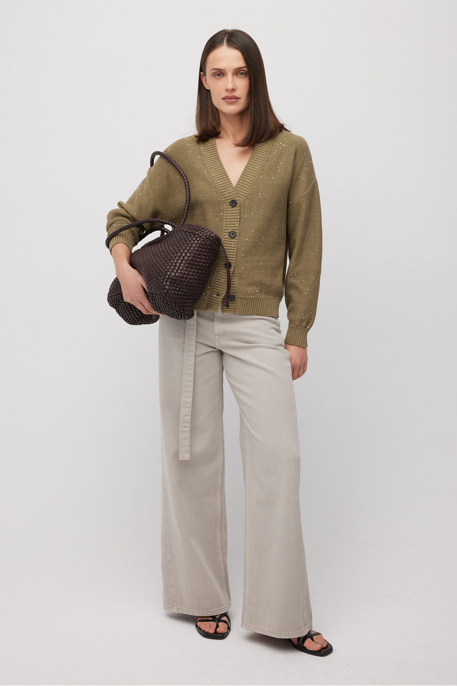 Grüner Strick-Cardigan mit Leinen - Patrizia Aryton Grüner Strick-Cardigan mit Leinen - Patrizia Aryton