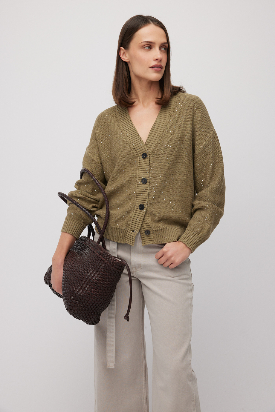 Grüner Strick-Cardigan mit Leinen - Patrizia Aryton Grüner Strick-Cardigan mit Leinen - Patrizia Aryton