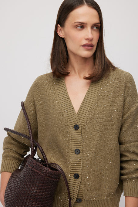 Grüner Strick-Cardigan mit Leinen - Patrizia Aryton Grüner Strick-Cardigan mit Leinen - Patrizia Aryton