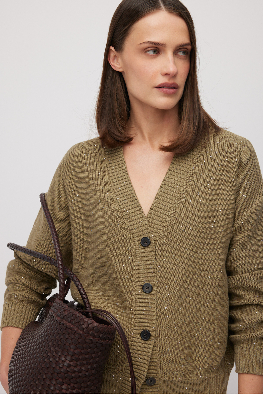 Grüner Strick-Cardigan mit Leinen - Patrizia Aryton Grüner Strick-Cardigan mit Leinen - Patrizia Aryton