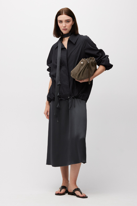 Graues Midikleid aus Seide mit Quasten - Patrizia Aryton