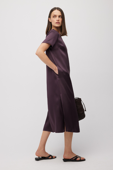 Midi-Kleid aus Seide in Aubergine - Patrizia Aryton
