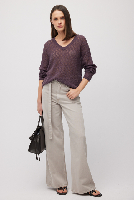 Locker geschnittener Pullover mit Alpakawolle in Aubergine - Patrizia Aryton