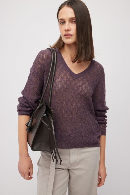 Locker geschnittener Pullover mit Alpakawolle in Aubergine - Patrizia Aryton