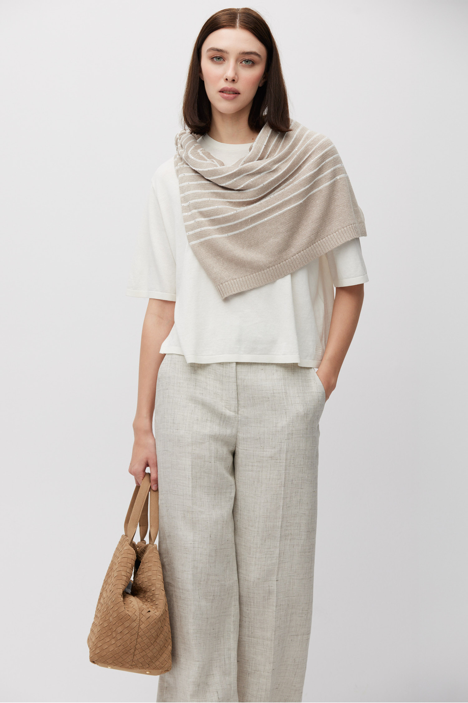 Beiger Leinenpullover mit weißen Streifen - Patrizia Aryton Beiger Leinenpullover mit weißen Streifen - Patrizia Aryton