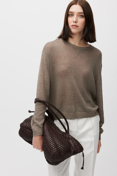 Lockerer Leinenpullover in gedämpftem Braun