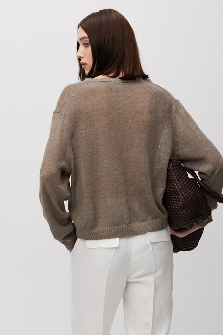 Lockerer Leinenpullover in gedämpftem Braun