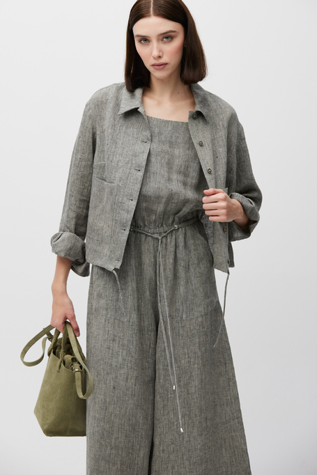 Grauer Leinen-Overall mit weitem Bein