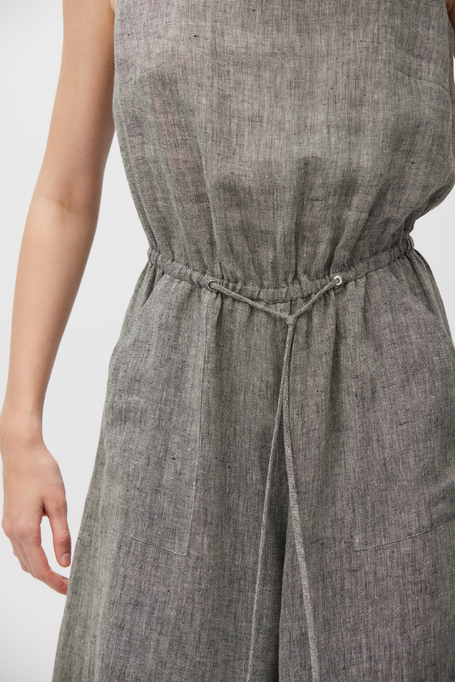 Grauer Leinen-Overall mit weitem Bein