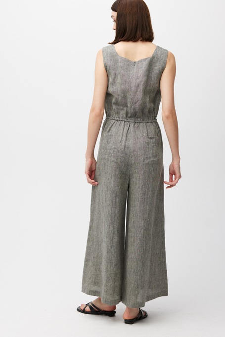 Grauer Leinen-Overall mit weitem Bein