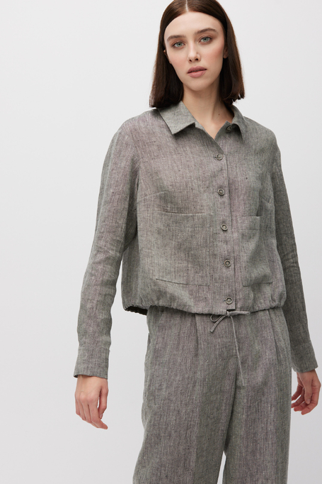 Kurzer grauer Leinenblazer für Anzug