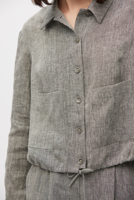 Kurzer grauer Leinenblazer für Anzug