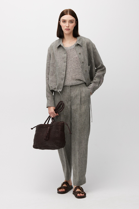 Graue Leinenhose mit weitem Bein