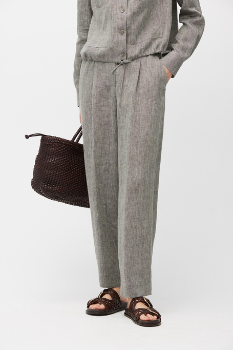 Graue Leinenhose mit weitem Bein