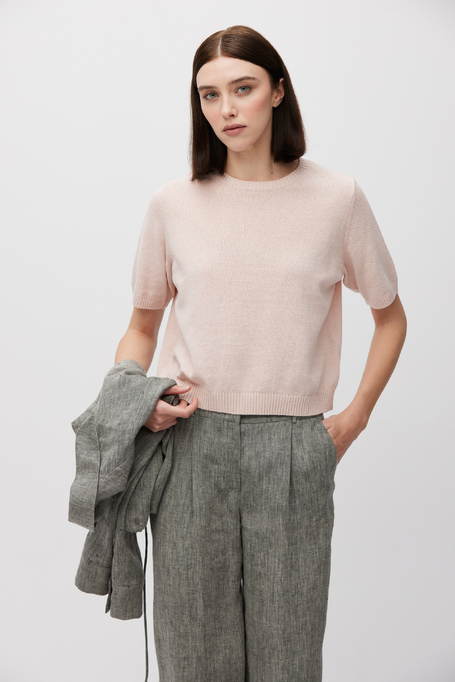 Puderrosa Pullover aus Baumwolle und Leinen