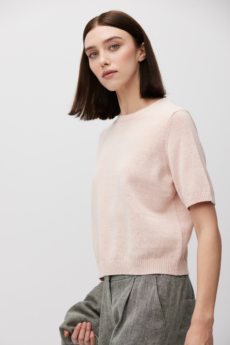 Puderrosa Pullover aus Baumwolle und Leinen