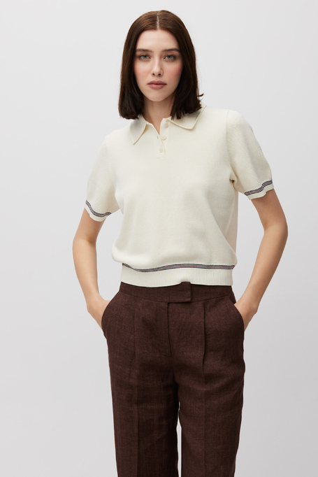 Cremefarbene Bluse aus Baumwolle mit Polokragen