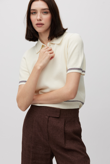 Cremefarbene Bluse aus Baumwolle mit Polokragen