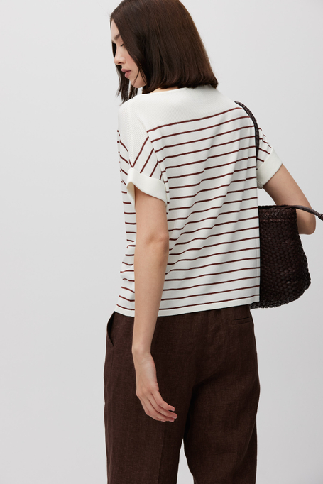 Weiße Bluse mit braunen Streifen