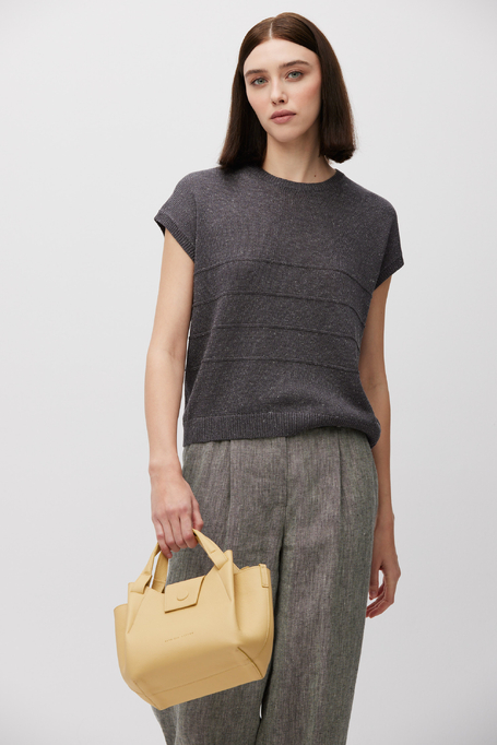 Grauer Kurzarm-Pullover aus Leinen und Lyocell