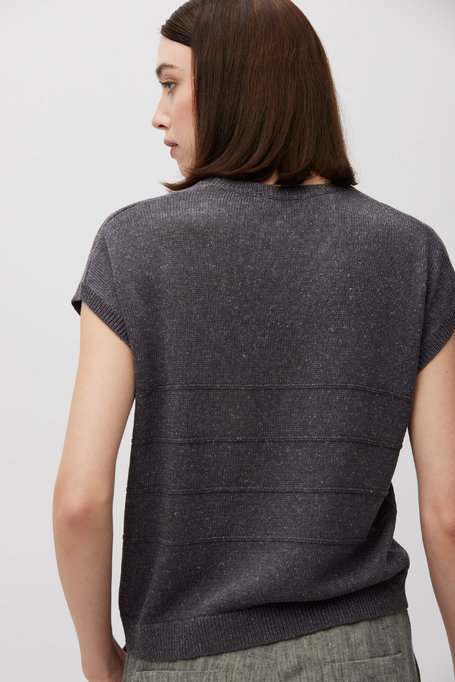 Grauer Kurzarm-Pullover aus Leinen und Lyocell