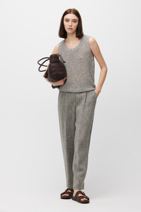 Graues Top mit lockerer Struktur aus Leinen und Baumwolle