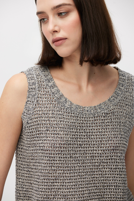 Graues Top mit lockerer Struktur aus Leinen und Baumwolle