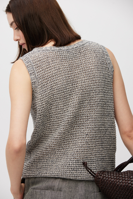 Graues Top mit lockerer Struktur aus Leinen und Baumwolle
